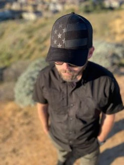 LA Police Gear Screen Printed Blackout Flag Trucker Hat -Tactical Clothing Shop la police gear screen printed blackout flag trucker hat hat blackout 97104.1658600844