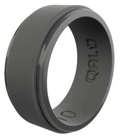 Qalo Men's Step Edge Polished Charcoal Silicone Ring